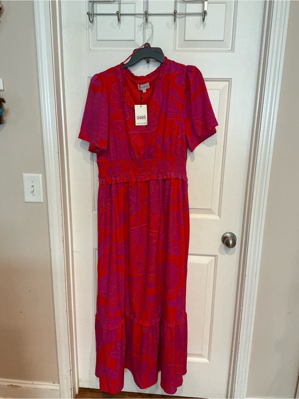 Sugarlips Pink and Red Paisley Maxi Dress
